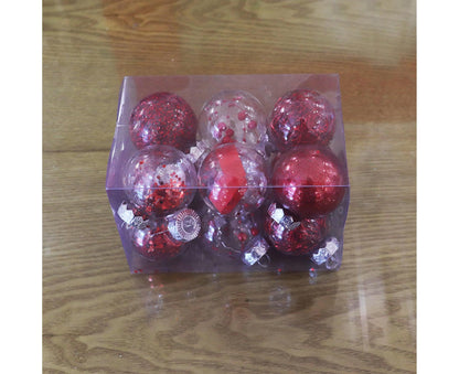 12Pcs/Box 6cm Christmas Ball Multi-Glitter Powder Hanging-Red V1263-JX-427