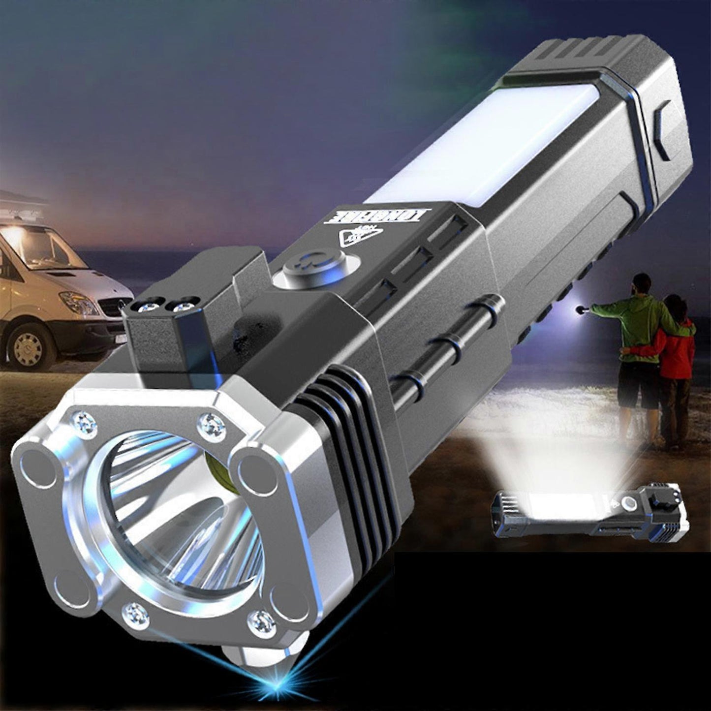 Multifunction Car Flashlight with Window Breaker Rechargeable Emergency Torch V1263-JX-4272