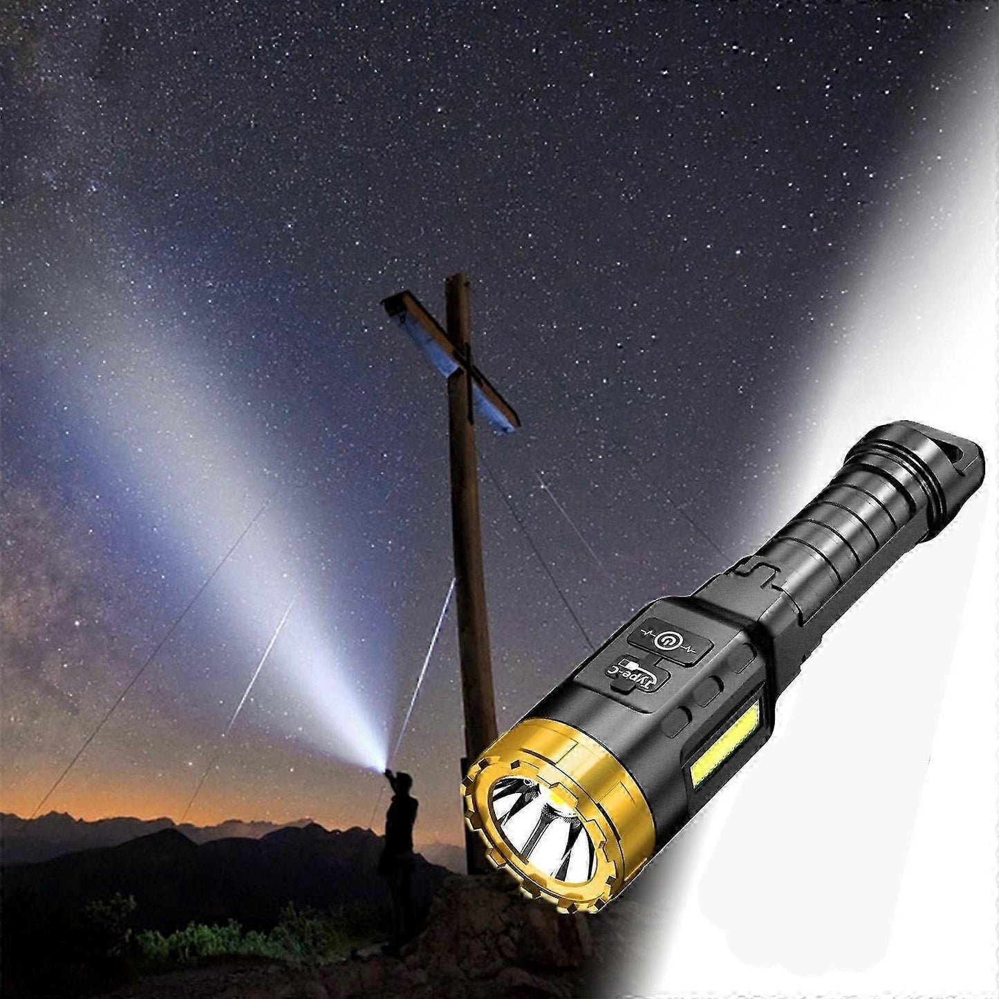 Rechargeable LED Flashlight with COB Sidelight for Camping & Emergency Use V1263-JX-4277
