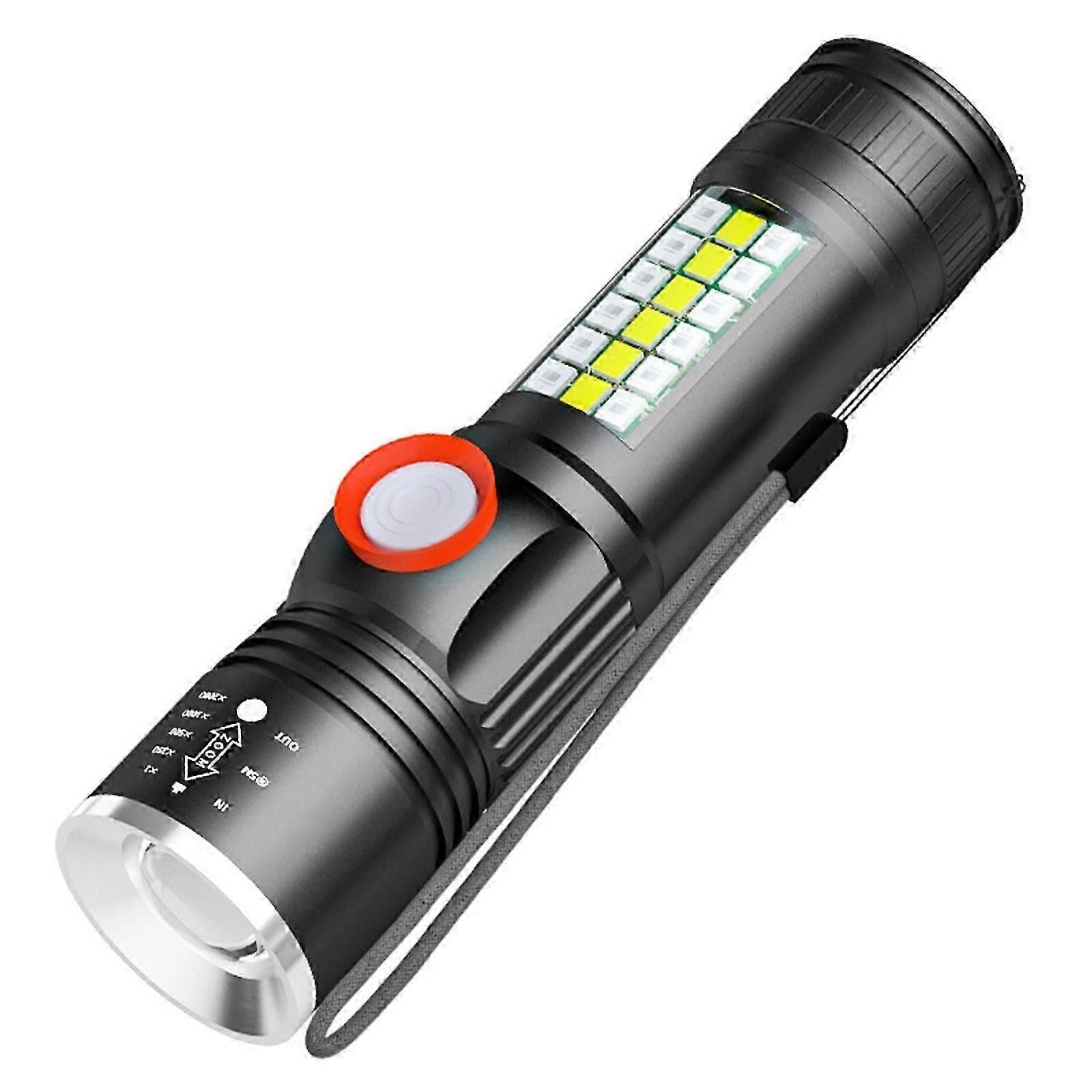 USB Rechargeable LED Flashlight with Sidelight Zoomable Mini Camping Tactical Torch V1263-JX-4282