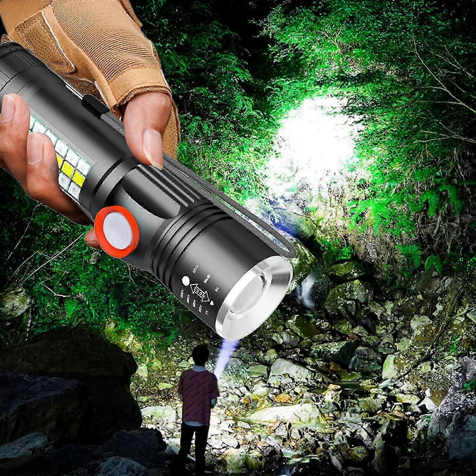 USB Rechargeable LED Flashlight with Sidelight Zoomable Mini Camping Tactical Torch V1263-JX-4282