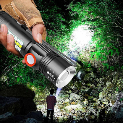 USB Rechargeable LED Flashlight with Sidelight Zoomable Mini Camping Tactical Torch V1263-JX-4282