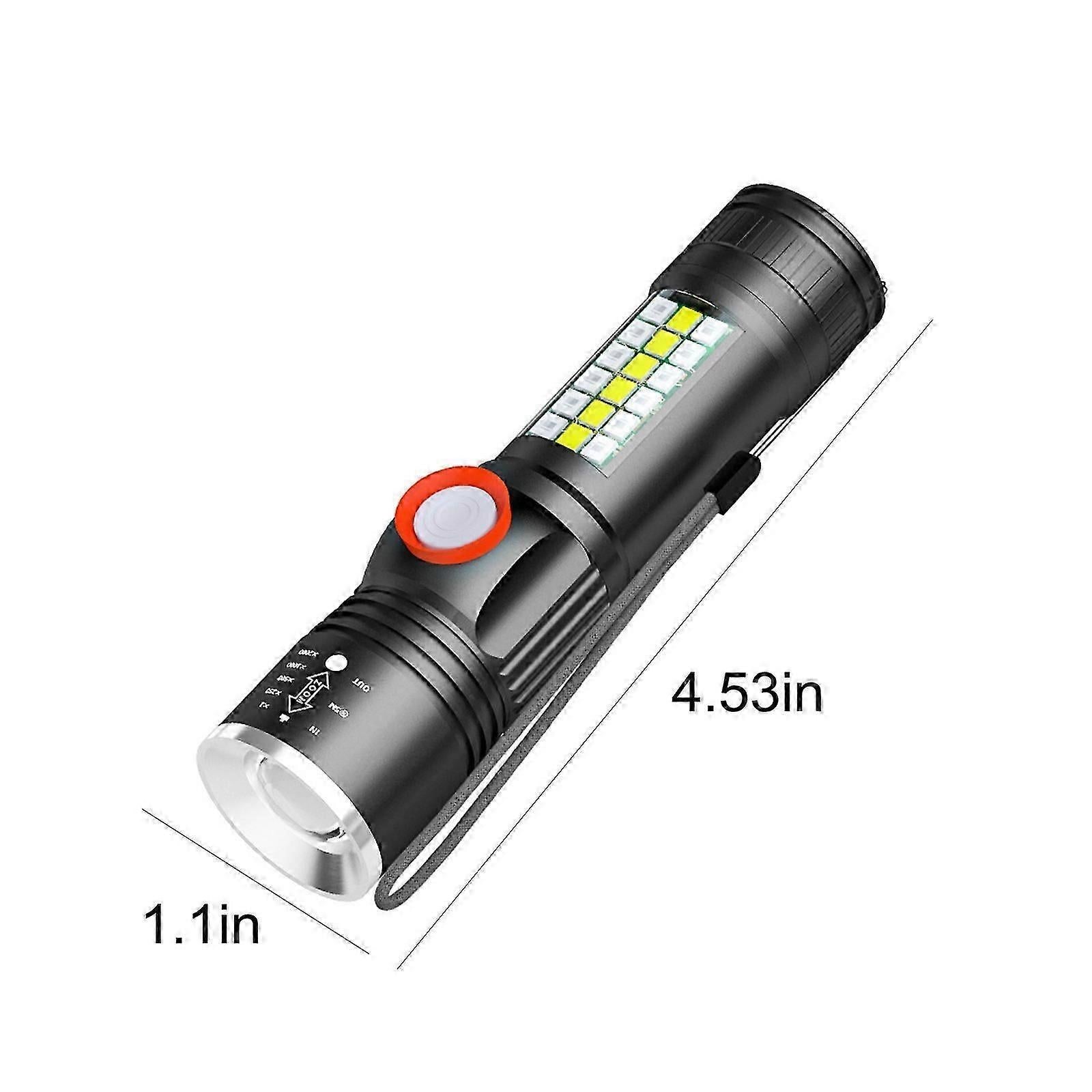USB Rechargeable LED Flashlight with Sidelight Zoomable Mini Camping Tactical Torch V1263-JX-4282