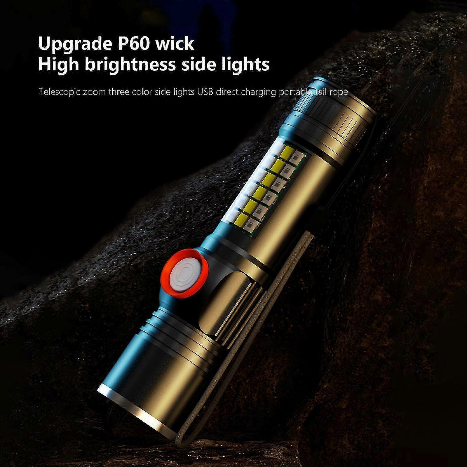 USB Rechargeable LED Flashlight with Sidelight Zoomable Mini Camping Tactical Torch V1263-JX-4282