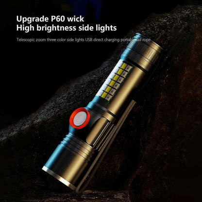 USB Rechargeable LED Flashlight with Sidelight Zoomable Mini Camping Tactical Torch V1263-JX-4282