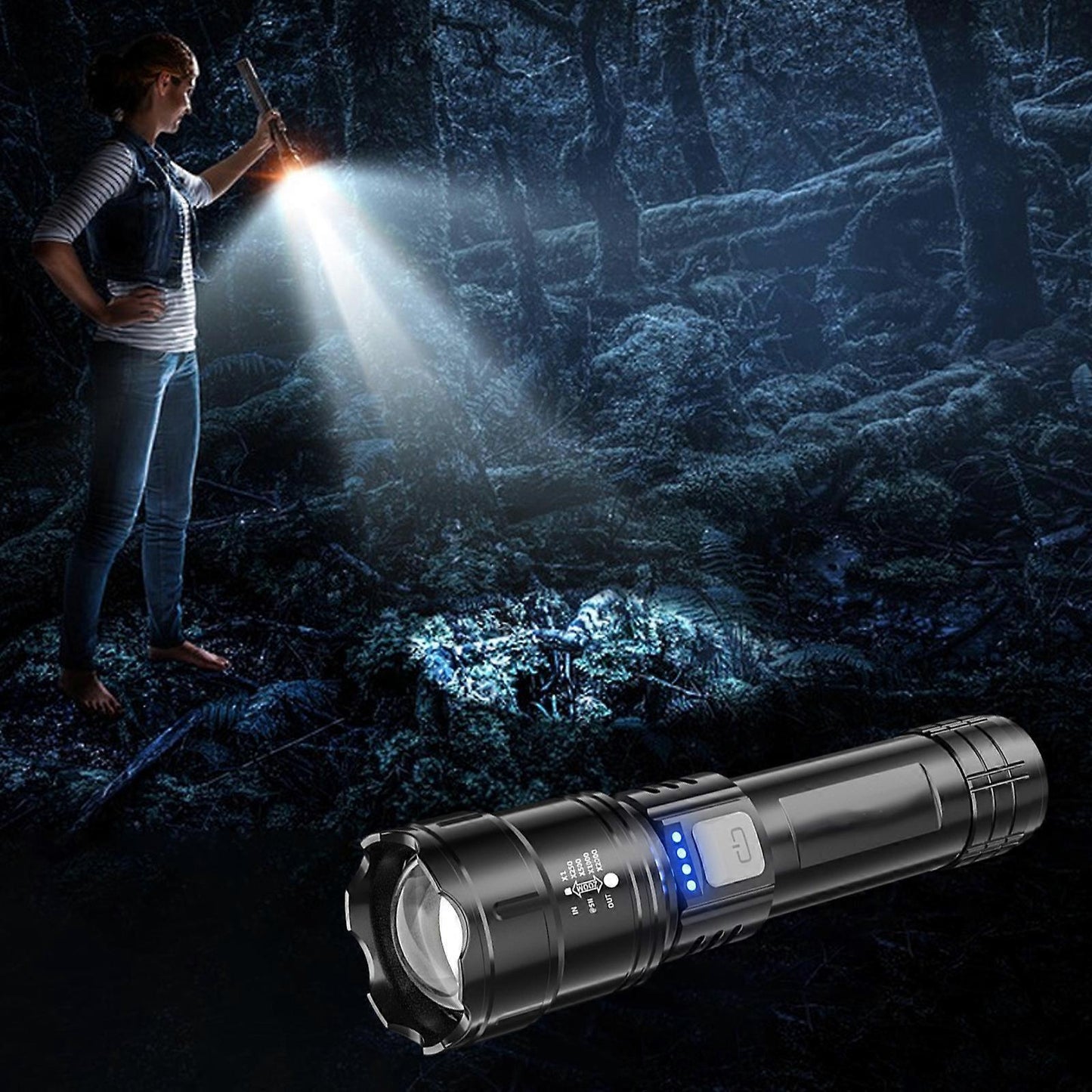 Super Bright Rechargeable Flashlight Zoomable with Multiple Modes Battery Powered V1263-JX-4283