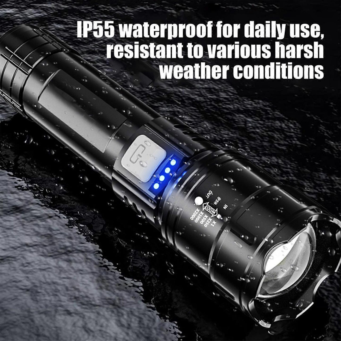 Super Bright Rechargeable Flashlight Zoomable with Multiple Modes Battery Powered V1263-JX-4283