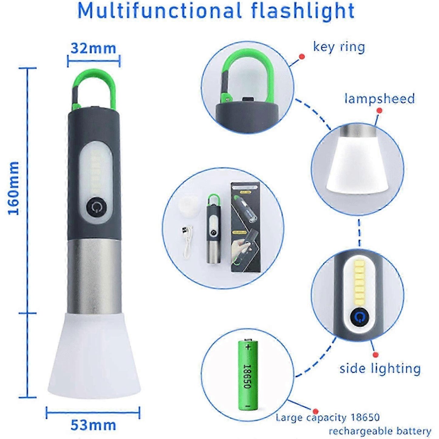 LED Tactical Laser Flashlight Rechargeable Pocket Torch with 4 Modes V1263-JX-4285