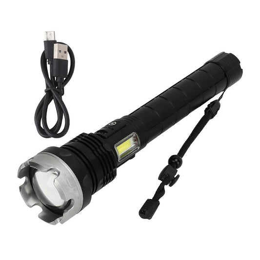 Super Bright Zoomable Flashlight USB Rechargeable Waterproof Aluminum Outdoor Torch V1263-JX-4286