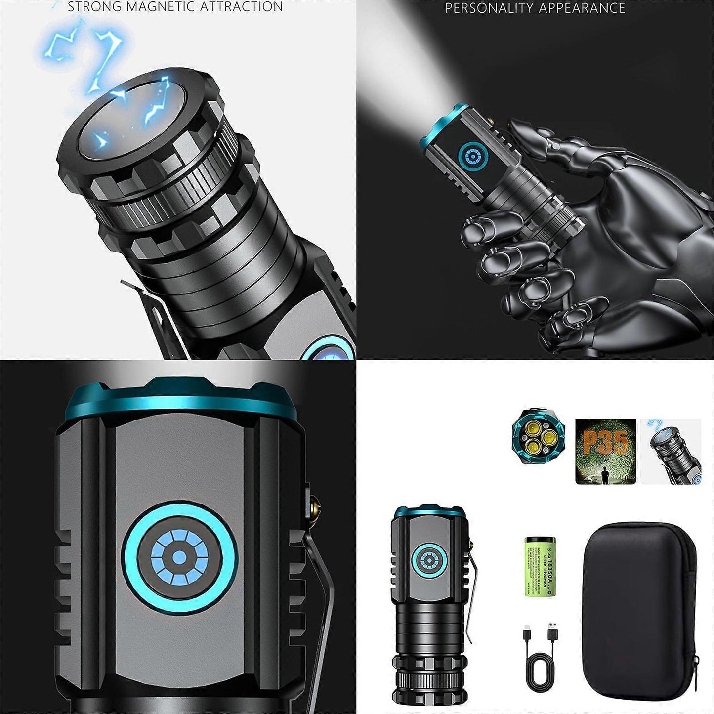 2000LM Rechargeable Tactical LED Flashlight 5 Modes Adjustable Brightness Torch V1263-JX-4287