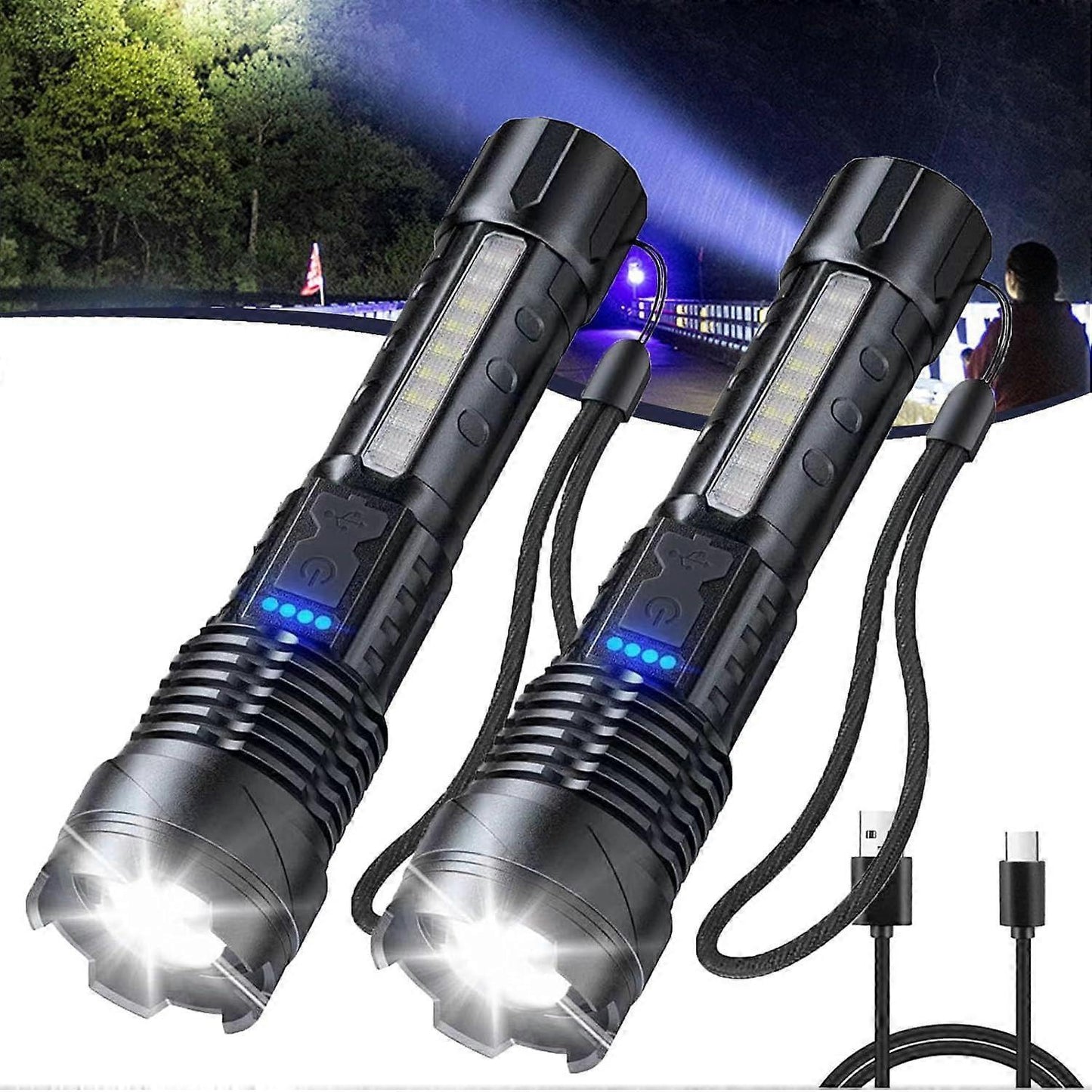 2pcs Tactical A70 LED Flashlight Economical Upgrade Rechargeable Outdoor Torch V1263-JX-4288