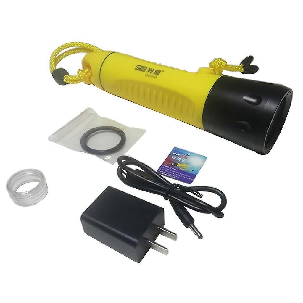 Diving Flashlight Waterproof Rechargeable Torch for Emergency Submersible Use - Yellow V1263-JX-4302