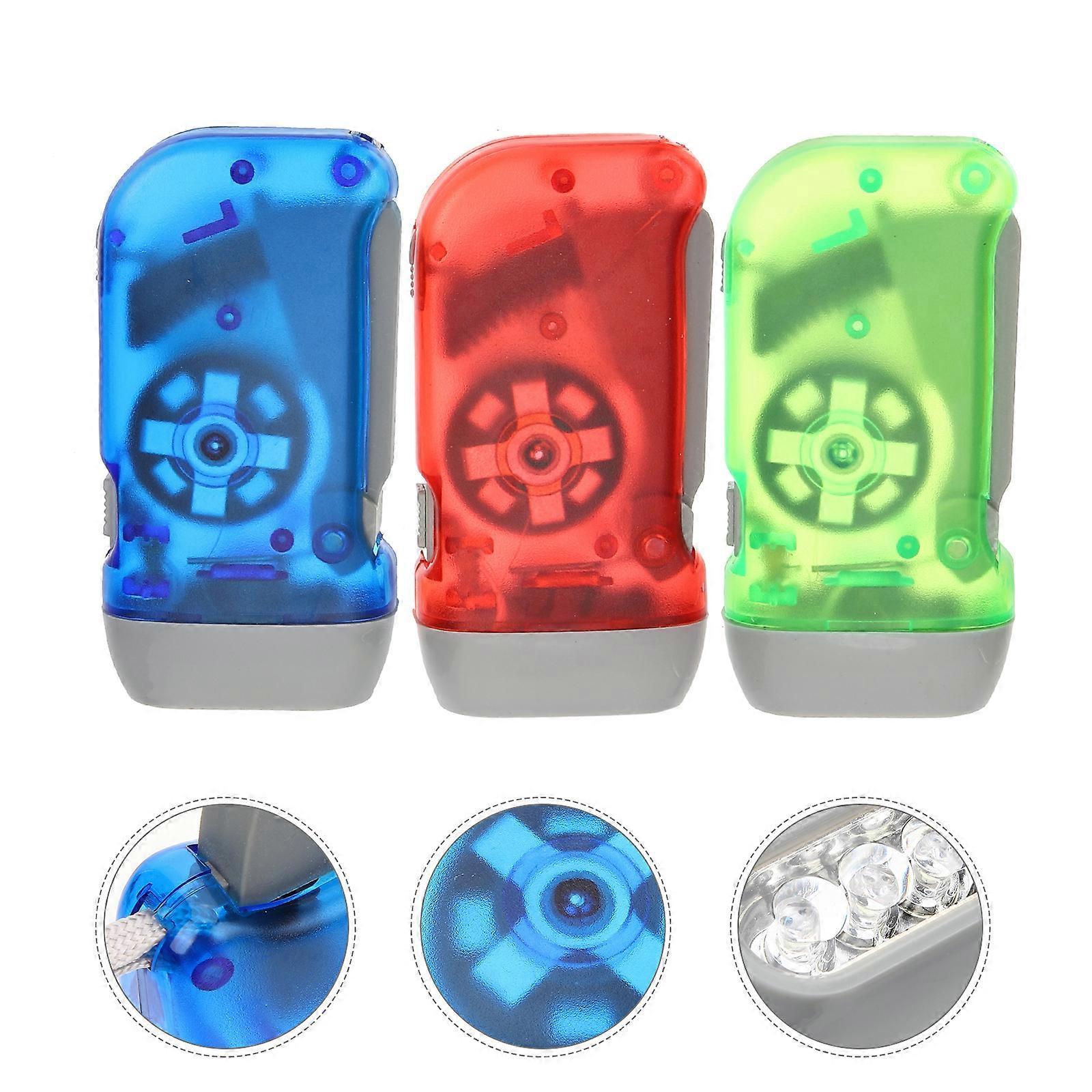 3pcs Hand Crank Flashlights Small 3-LED Emergency Colorful Portable Flashlights V1263-JX-4321