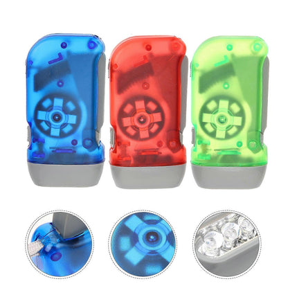 3pcs Hand Crank Flashlights Small 3-LED Emergency Colorful Portable Flashlights V1263-JX-4321