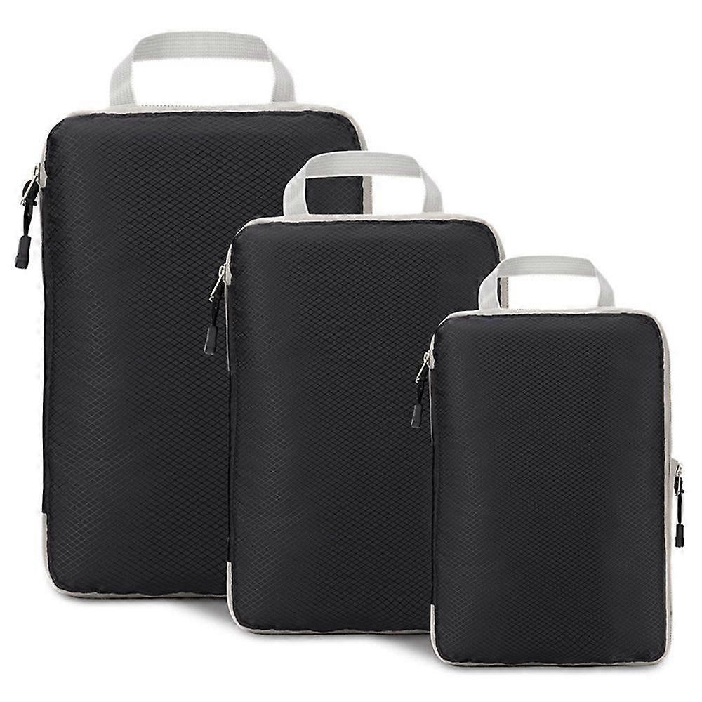 3pcs Compression Packing Cubes Suitcase Organiser Luggage Storage Bags - Black V1263-JX-4328