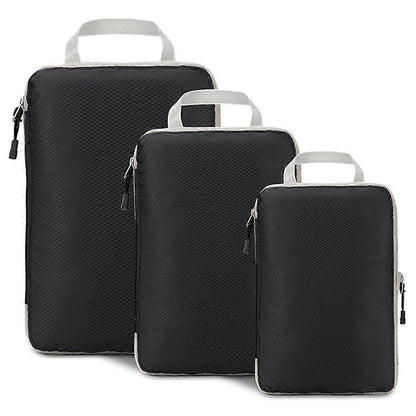3pcs Compression Packing Cubes Suitcase Organiser Luggage Storage Bags - Black V1263-JX-4328