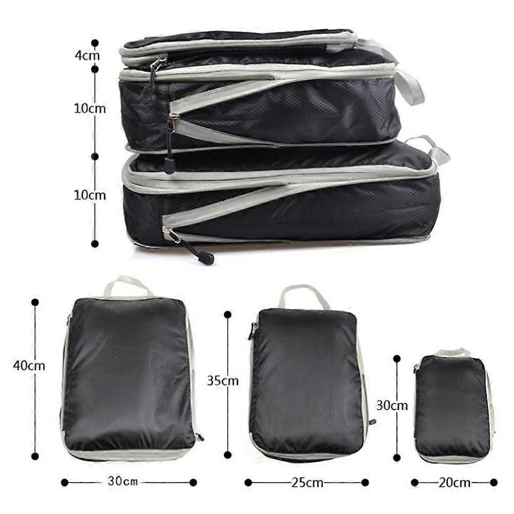 3pcs Compression Packing Cubes Suitcase Organiser Luggage Storage Bags - Black V1263-JX-4328