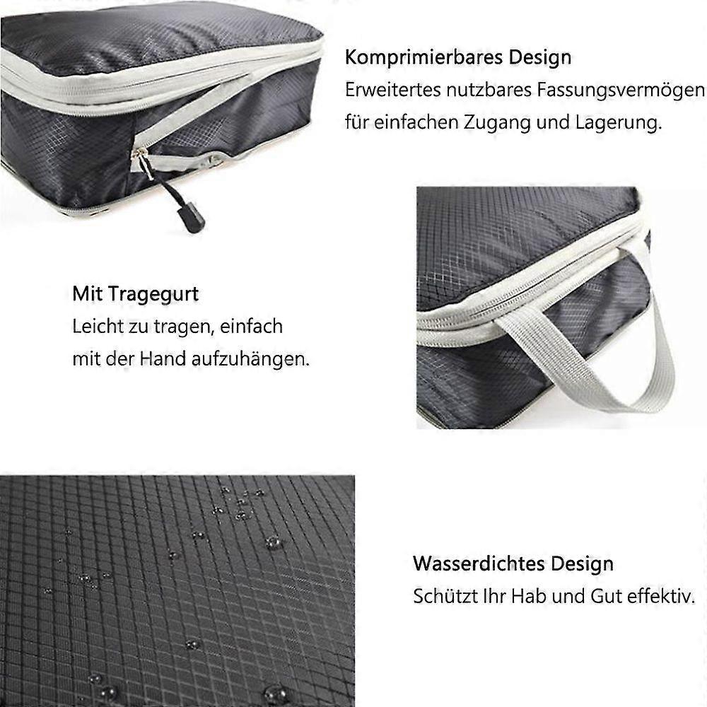 3pcs Compression Packing Cubes Suitcase Organiser Luggage Storage Bags - Black V1263-JX-4328
