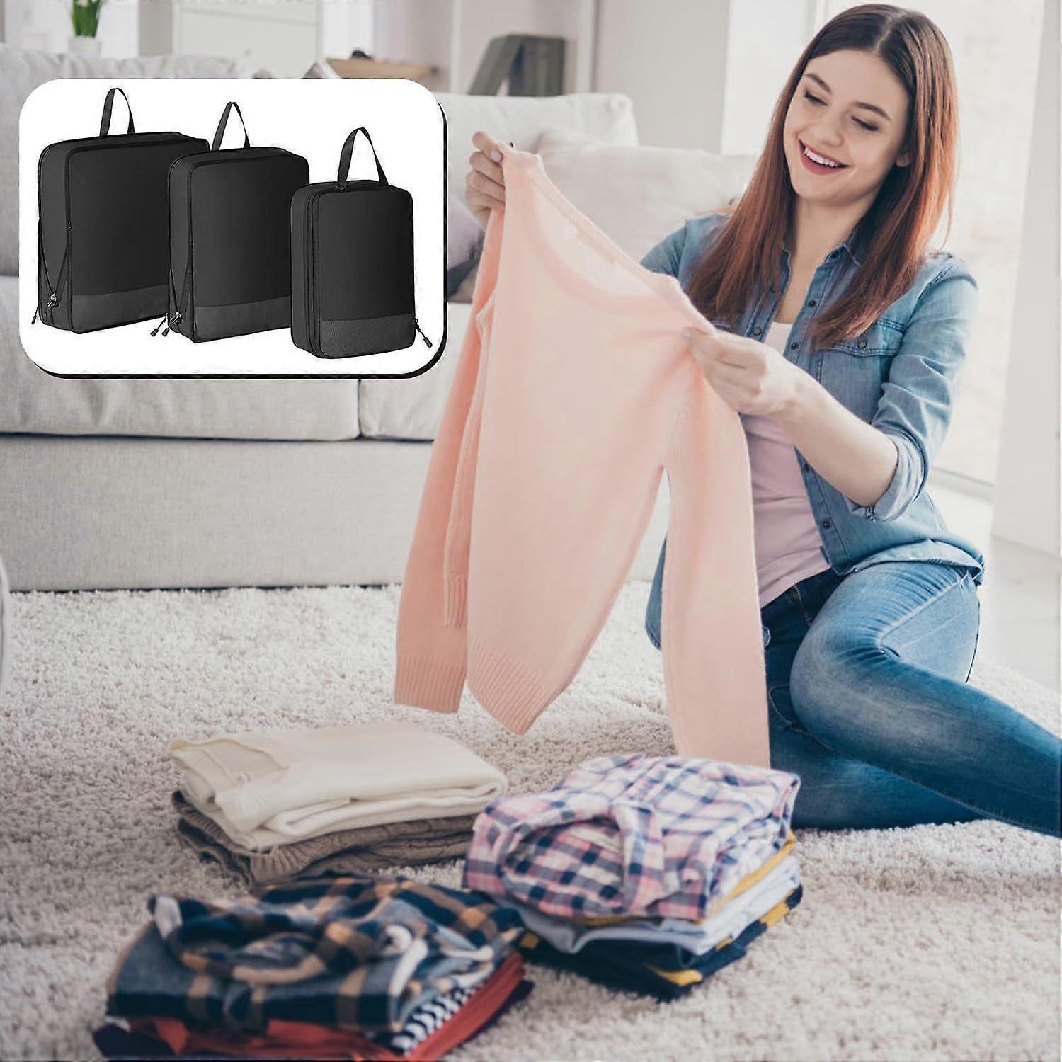 3pcs Compression Packing Cubes Expandable Luggage Organizers for Travel V1263-JX-4334