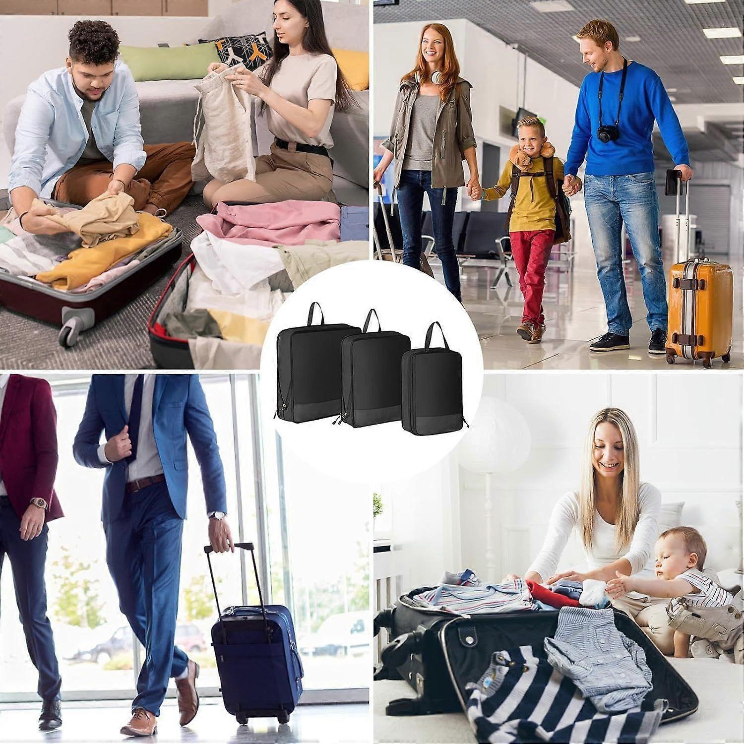 3pcs Compression Packing Cubes Expandable Luggage Organizers for Travel V1263-JX-4334