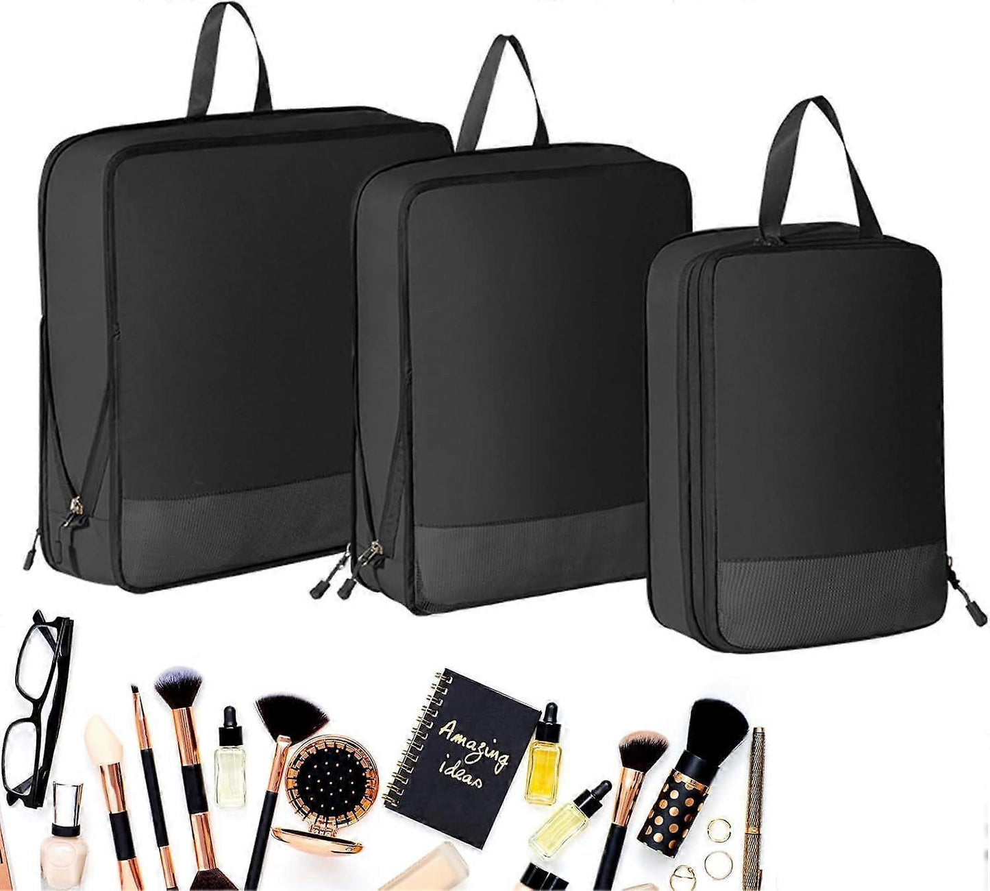 3pcs Compression Packing Cubes Expandable Luggage Organizers for Travel V1263-JX-4334