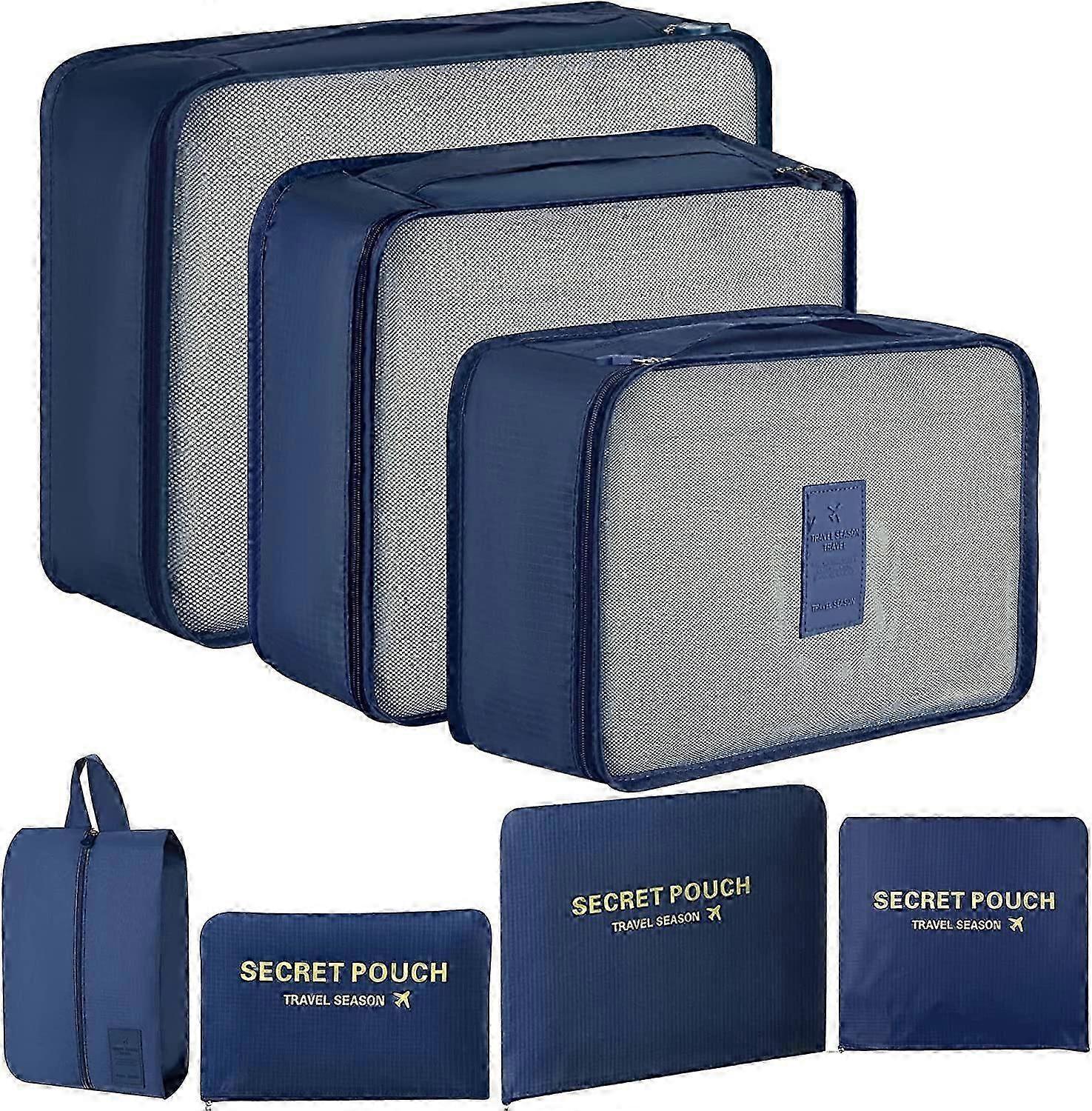 7pcs Packing Cubes for Suitcase Light Blue Compression Travel Organiser Set V1263-JX-4335