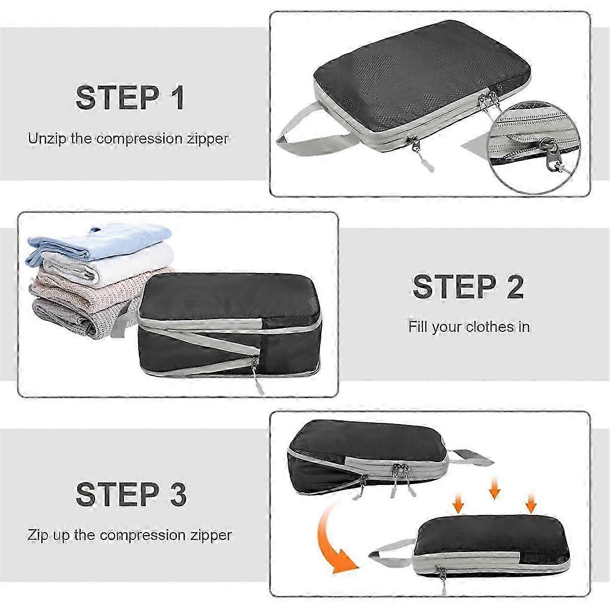 4pcs Ultralight Compression Packing Cubes for Carry-On Suitcase Travel Bags V1263-JX-4339
