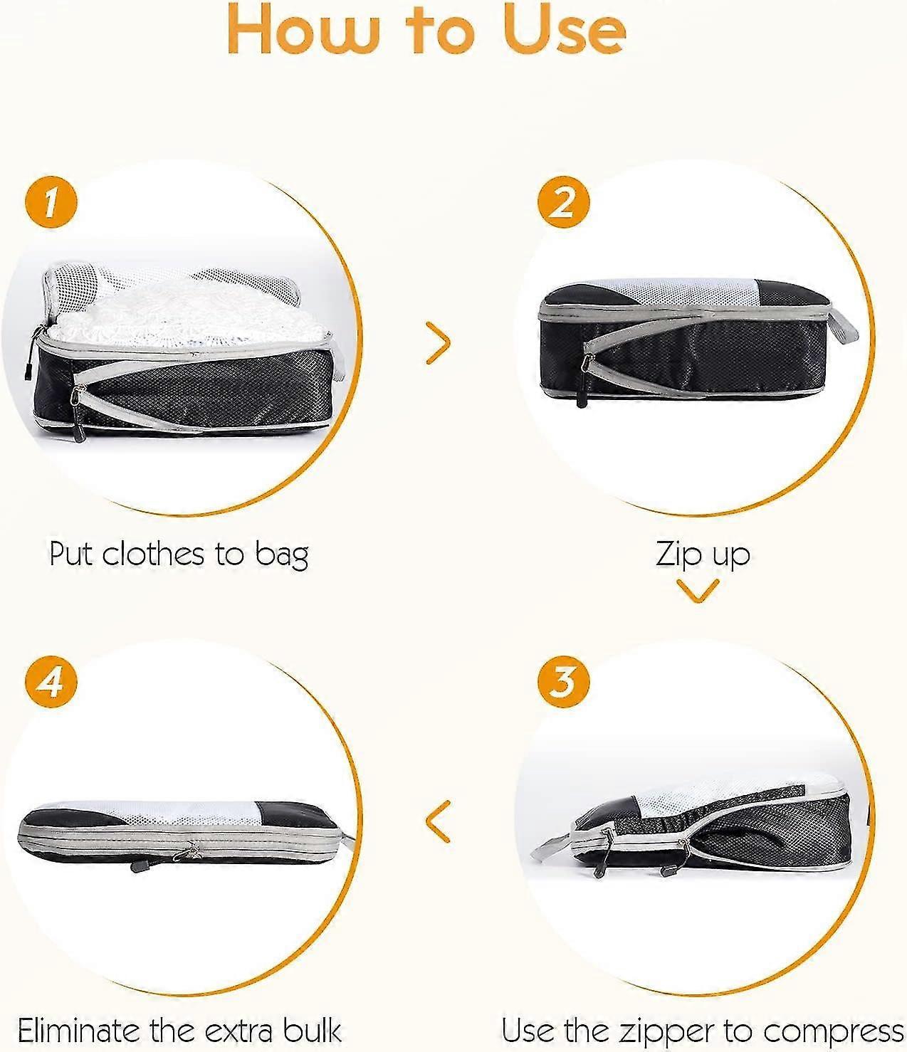 Compression Packing Cubes for Suitcase Extensible Organiser Set - Black V1263-JX-4347