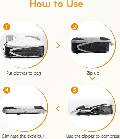 Compression Packing Cubes for Suitcase Extensible Organiser Set - Black V1263-JX-4347