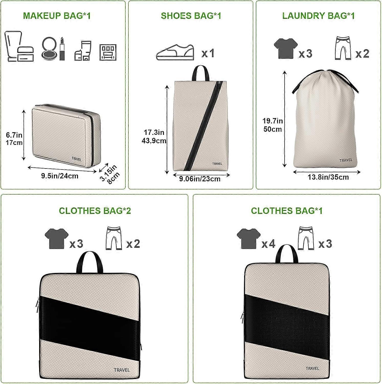 6pcs Compression Packing Cubes Set for Travel Organization V1263-JX-4359
