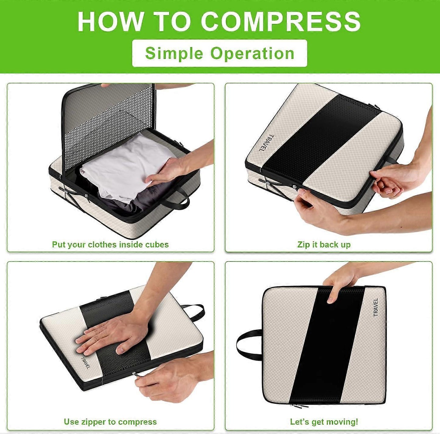 6pcs Compression Packing Cubes Set for Travel Organization V1263-JX-4359