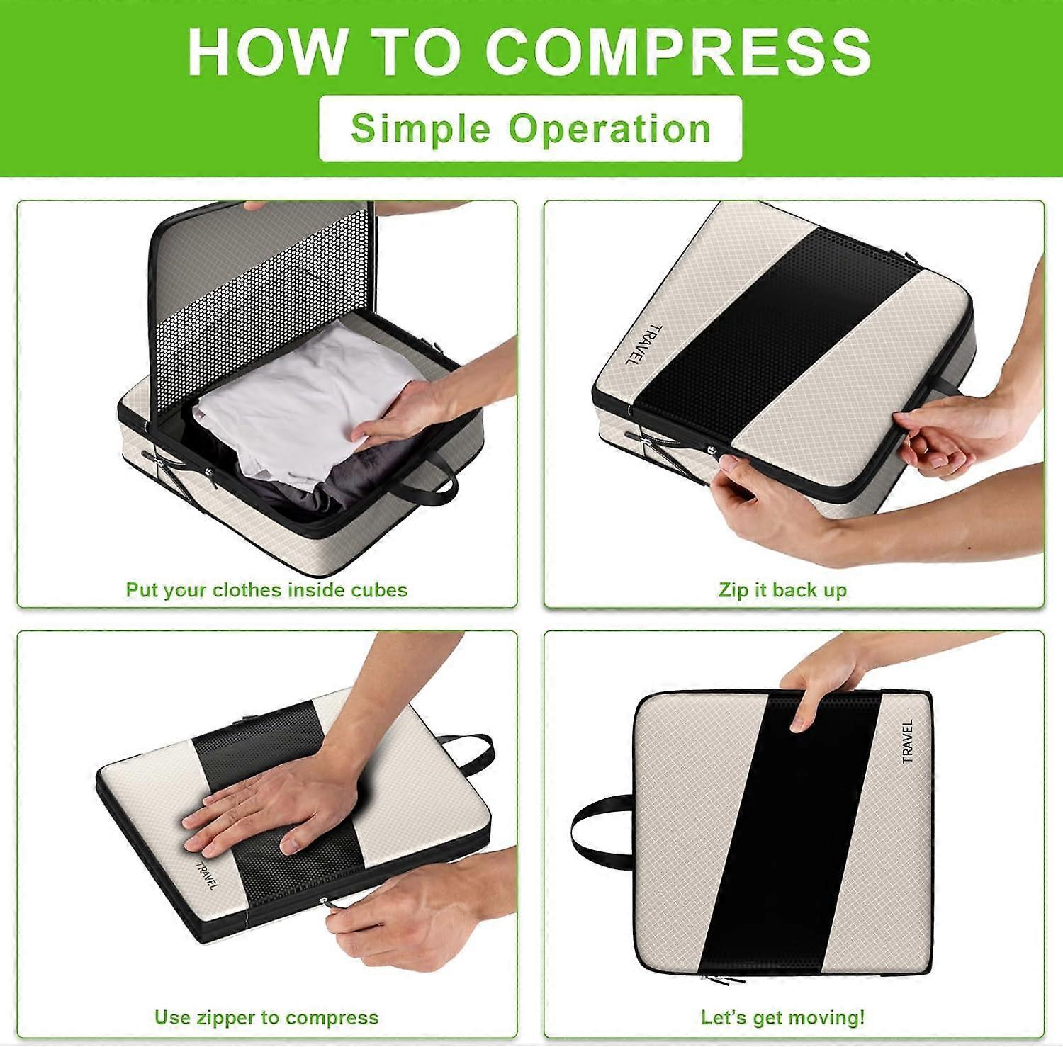 6pcs Compression Packing Cubes Set for Travel Organization V1263-JX-4359