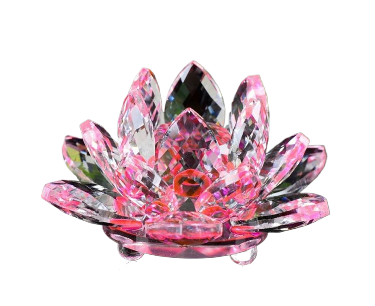 Artificial Crystal Lotus Buddhism Ornament Feng Shui Home Decor Collection Gift-Pink V1263-JX-436