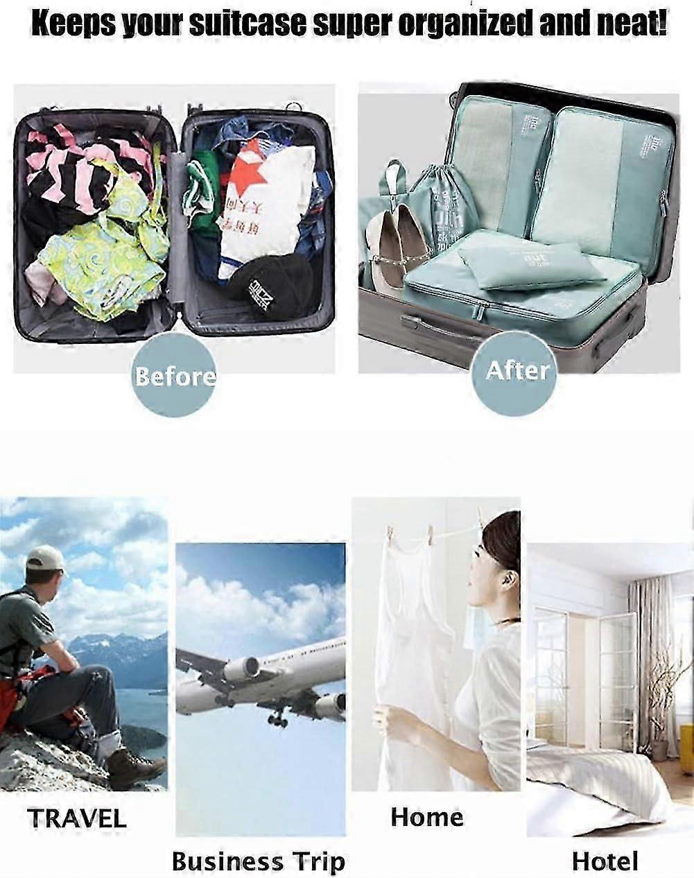 6pcs Packing Cubes for Suitcases Travel Luggage Organizer Bags - Blue V1263-JX-4360
