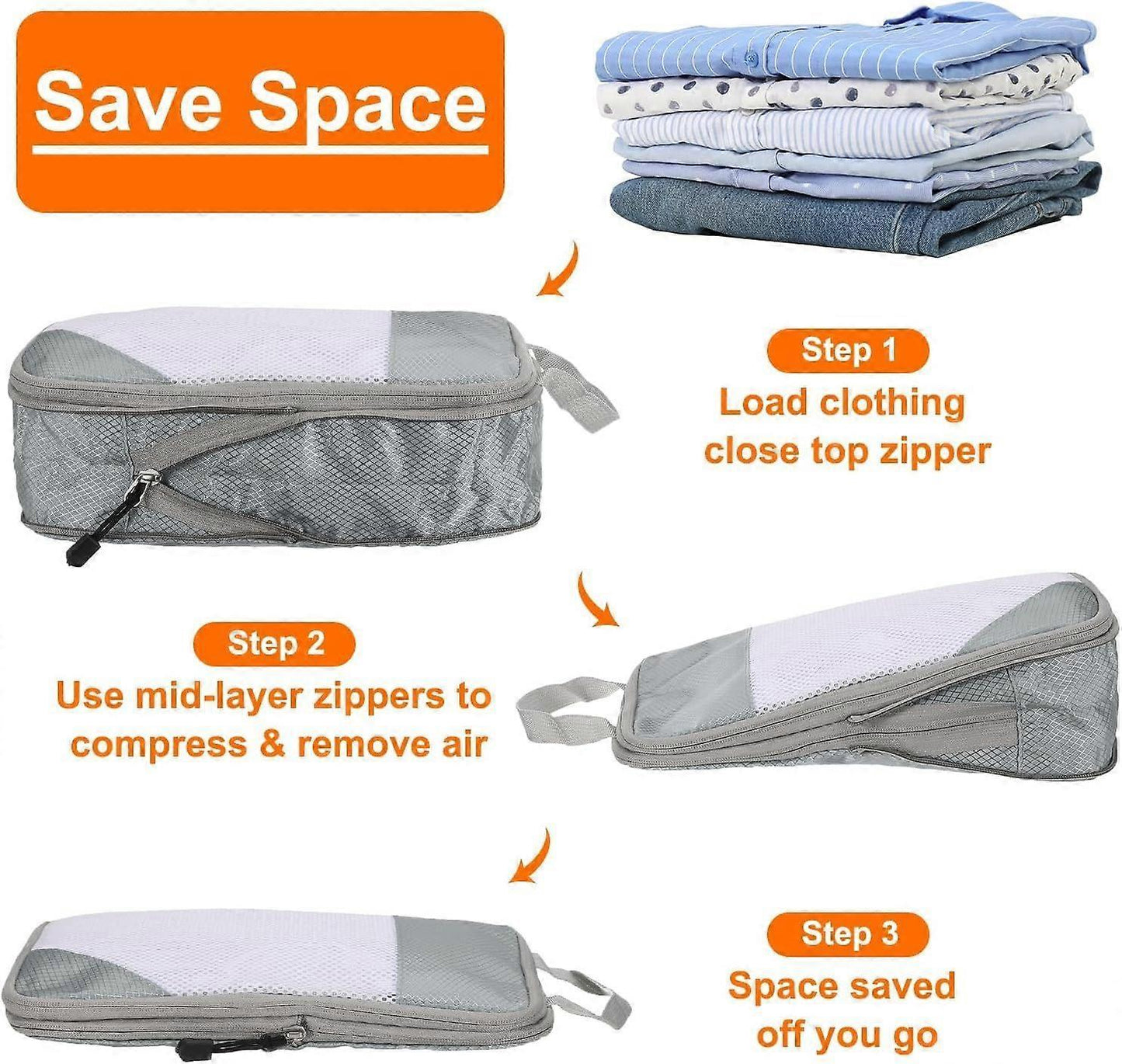 3pcs Compression Packing Cubes Lightweight Suitcase Luggage Organizers V1263-JX-4365