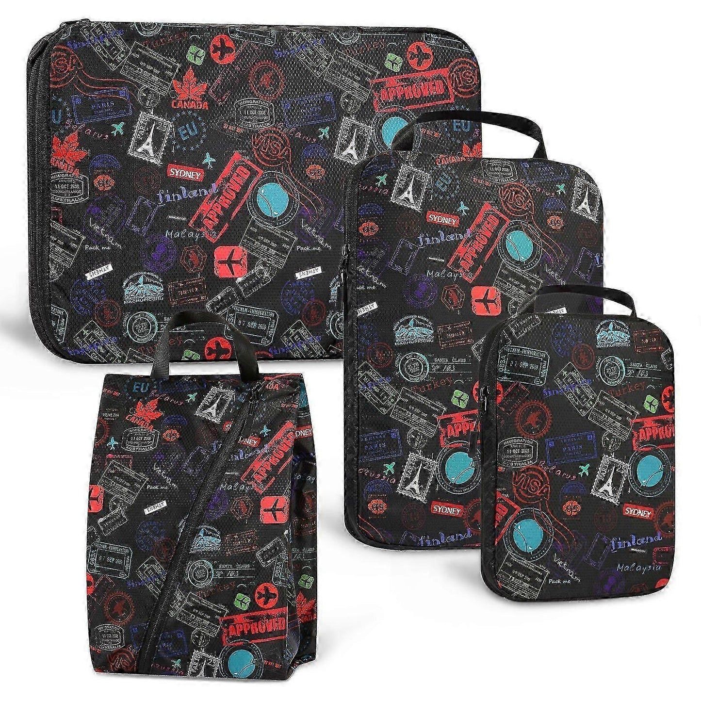 Compression Packing Cubes with Shoe Bag Foldable Luggage Storage Organizer V1263-JX-4366