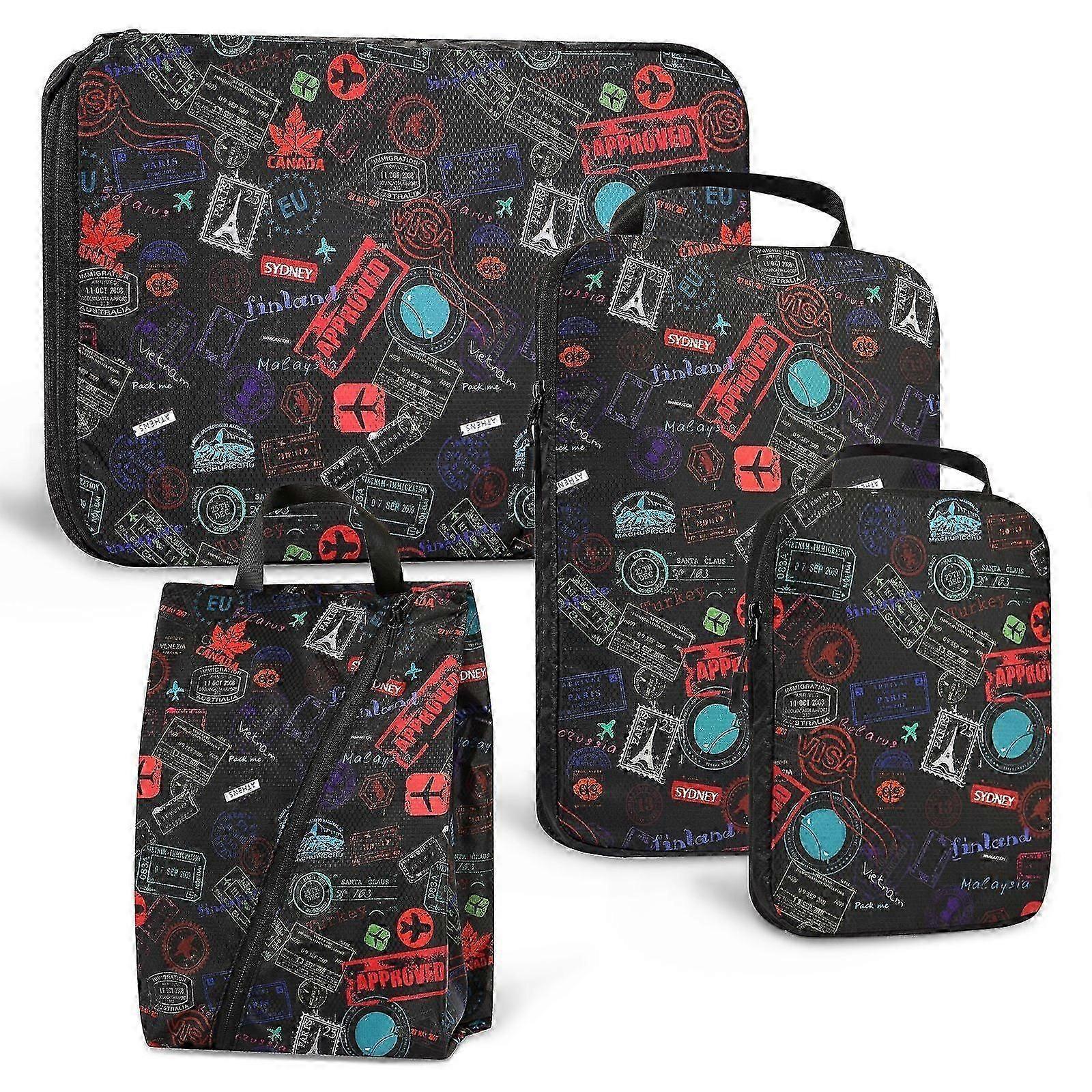 Compression Packing Cubes with Shoe Bag Foldable Luggage Storage Organizer V1263-JX-4366