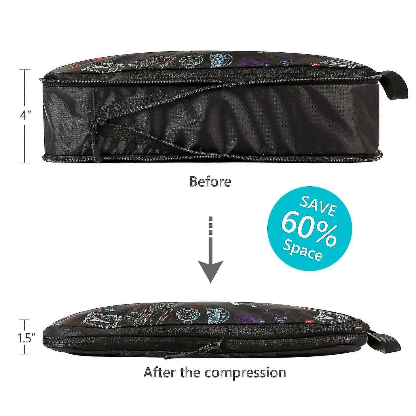 Compression Packing Cubes with Shoe Bag Foldable Luggage Storage Organizer V1263-JX-4366