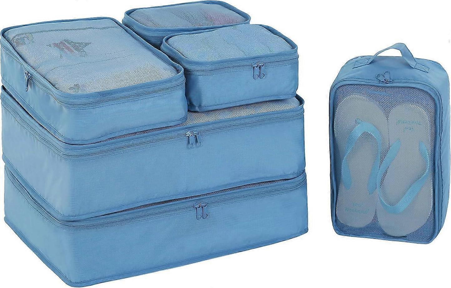 6pcs Packing Cubes with Shoe Bag Travel Organizer Set - Seablue V1263-JX-4367