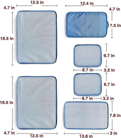 6pcs Packing Cubes with Shoe Bag Travel Organizer Set - Seablue V1263-JX-4367