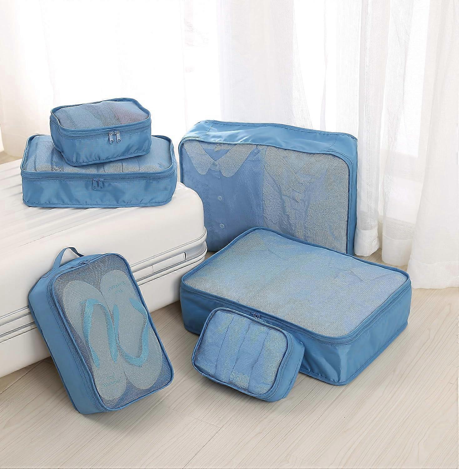 6pcs Packing Cubes with Shoe Bag Travel Organizer Set - Seablue V1263-JX-4367