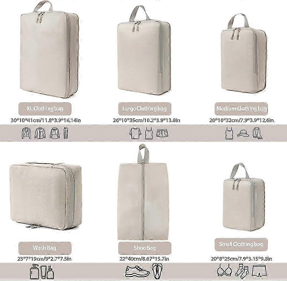 6pcs Packing Cubes Set Compression Bags & Organizers for Travel Suitcases V1263-JX-4368