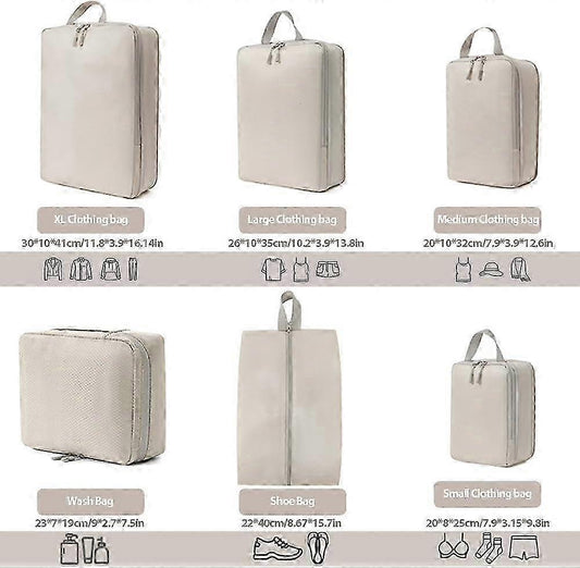6pcs Packing Cubes Set Compression Bags & Organizers for Travel Suitcases V1263-JX-4368