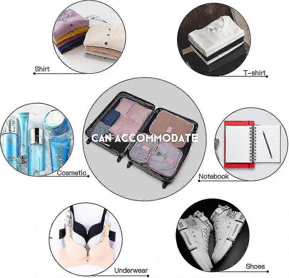 6pcs Packing Cubes Travel Storage Zip Organizers for Clothes, Socks, Underwear V1263-JX-4375