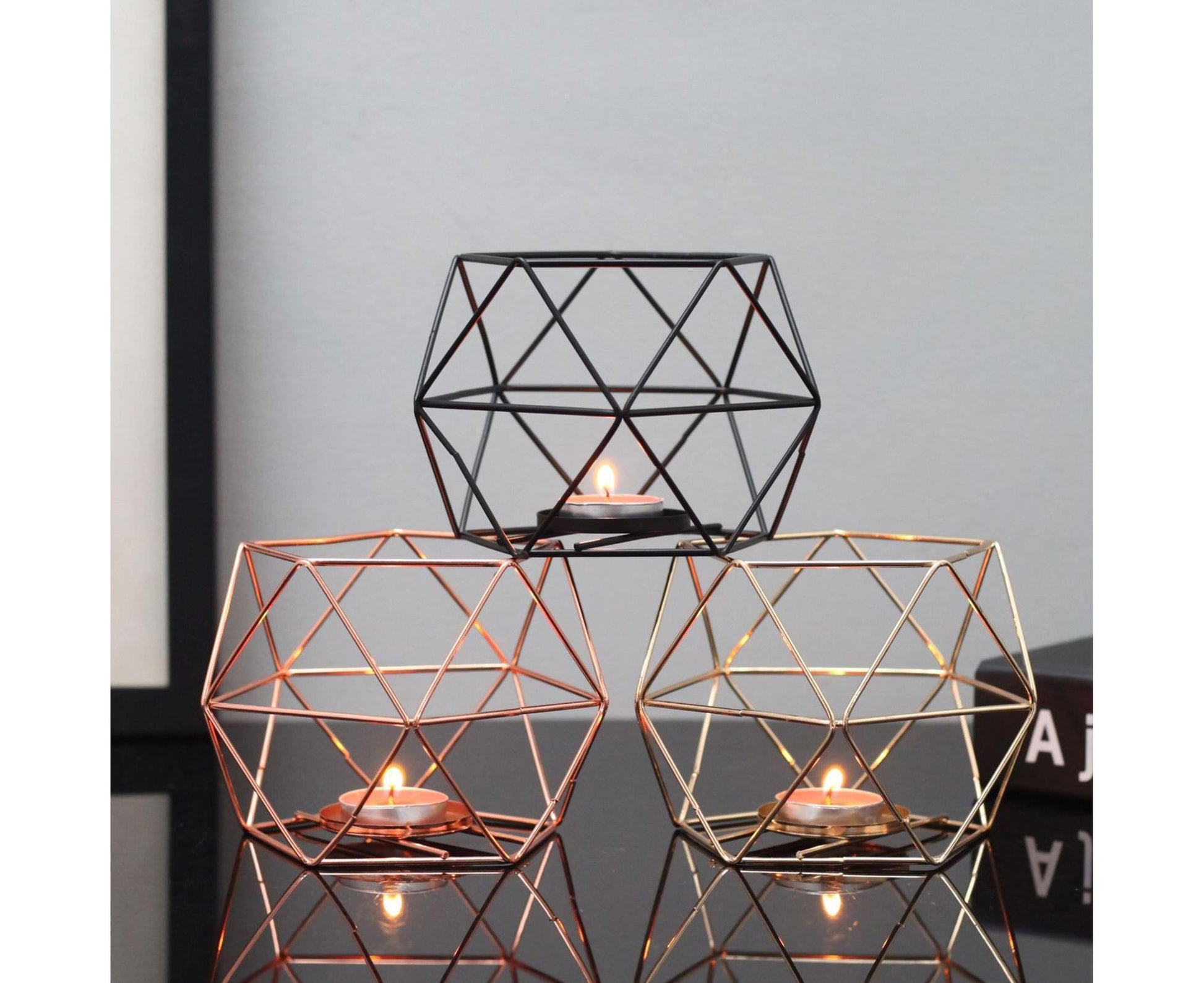 Nordic Style 3D Geometric Wrought Rack Candle Holder Candlestick Home Decoration-Black V1263-JX-438