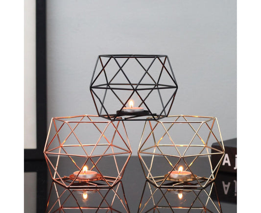 Nordic Style 3D Geometric Wrought Rack Candle Holder Candlestick Home Decoration-Black V1263-JX-438