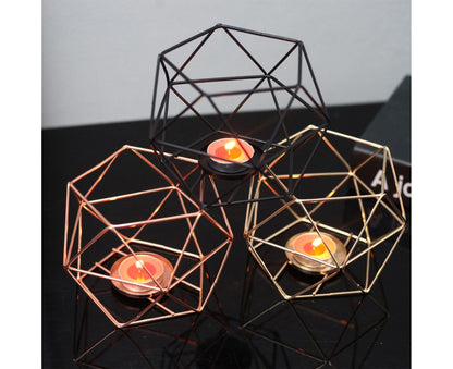 Nordic Style 3D Geometric Wrought Rack Candle Holder Candlestick Home Decoration-Black V1263-JX-438