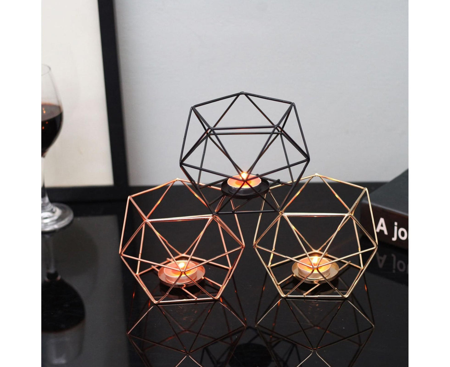 Nordic Style 3D Geometric Wrought Rack Candle Holder Candlestick Home Decoration-Black V1263-JX-438