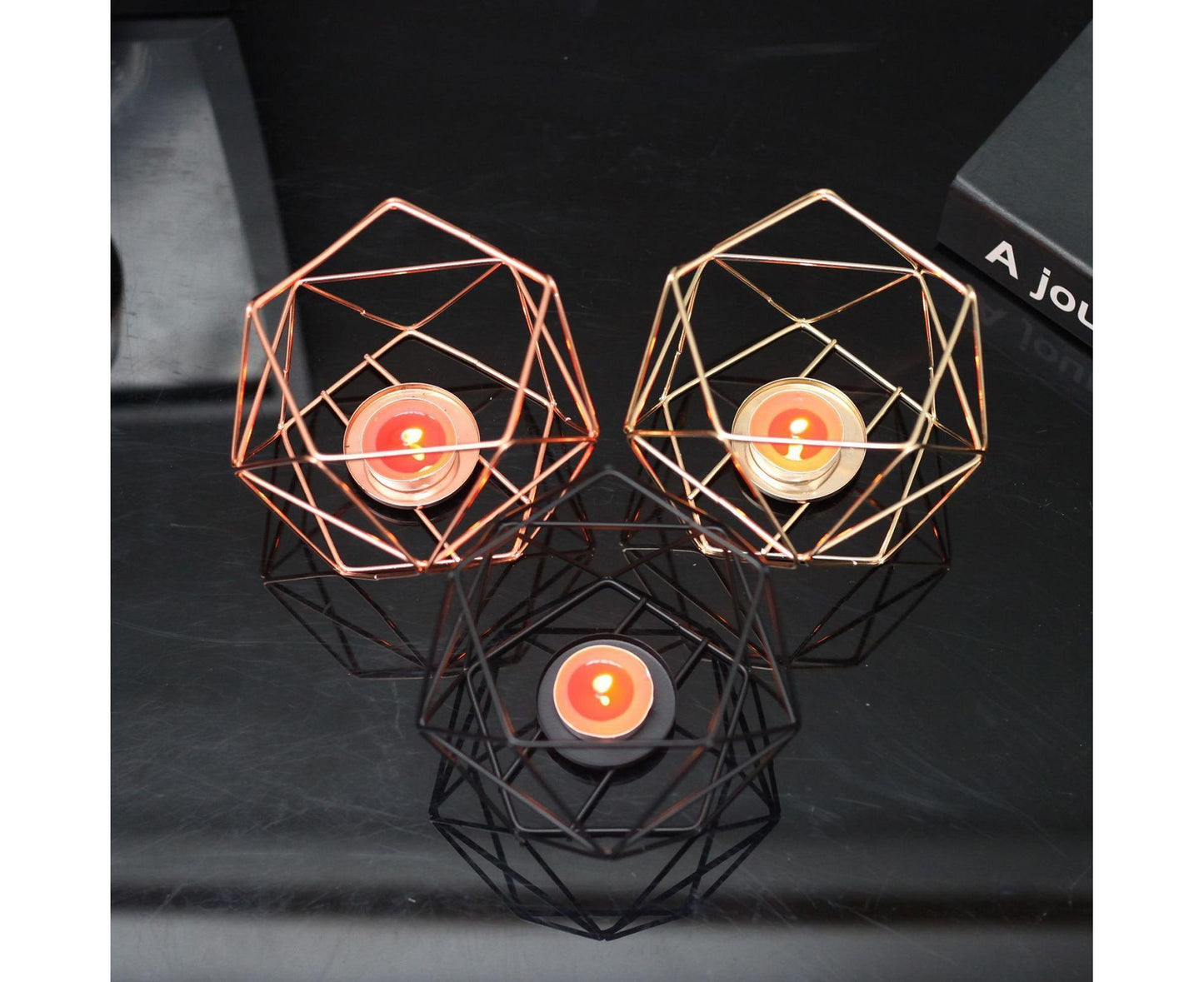Nordic Style 3D Geometric Wrought Rack Candle Holder Candlestick Home Decoration-Black V1263-JX-438