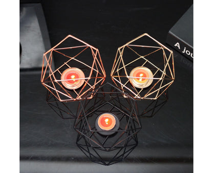 Nordic Style 3D Geometric Wrought Rack Candle Holder Candlestick Home Decoration-Black V1263-JX-438